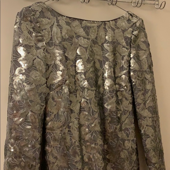 Aidan Mattox Silver Long Sleeve Cocktail Dress - Picture 3 of 8